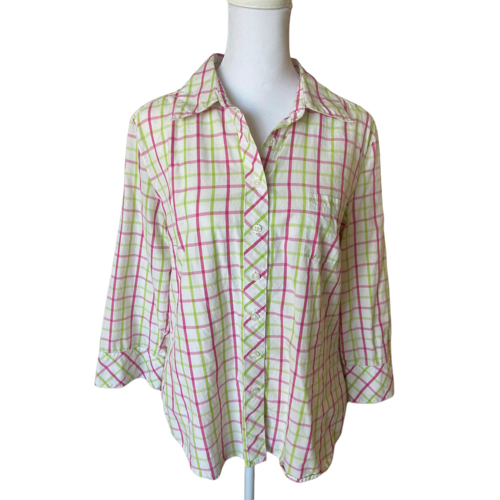 Vintage Lilly Pulitzer pink and green plaid buttondown top